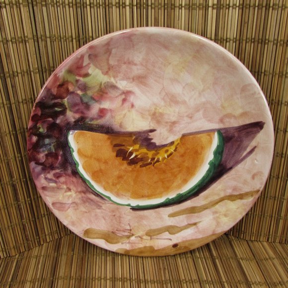 Peasant Village Italian Pottery Hand Painted Fruit Cantaloupe 8.25" Salad Plate - Picture 2 of 11